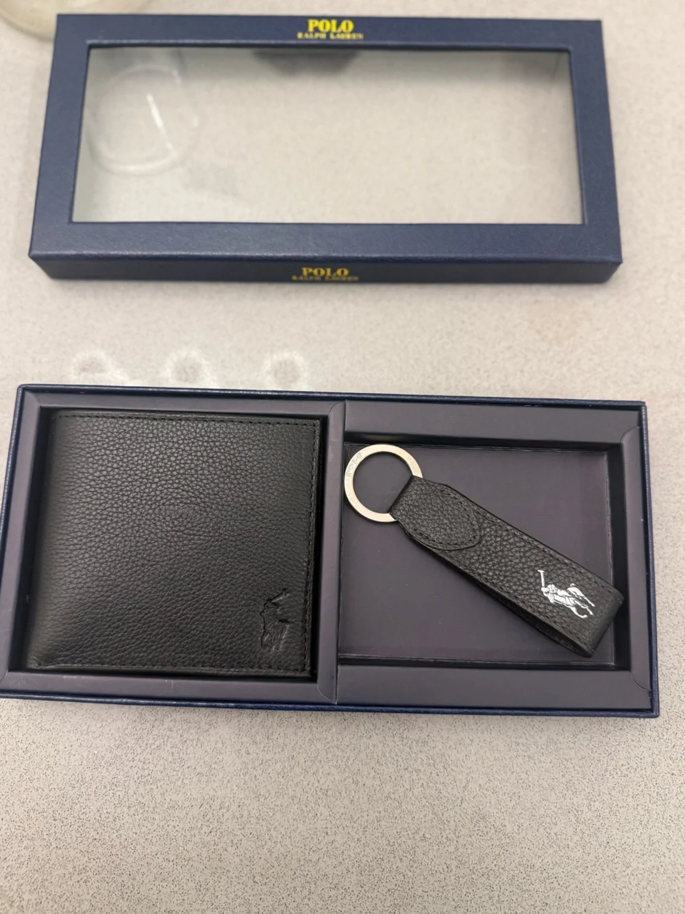 Polo by Ralph Lauren Black Pebble Leather Wallet and Key Fob Set